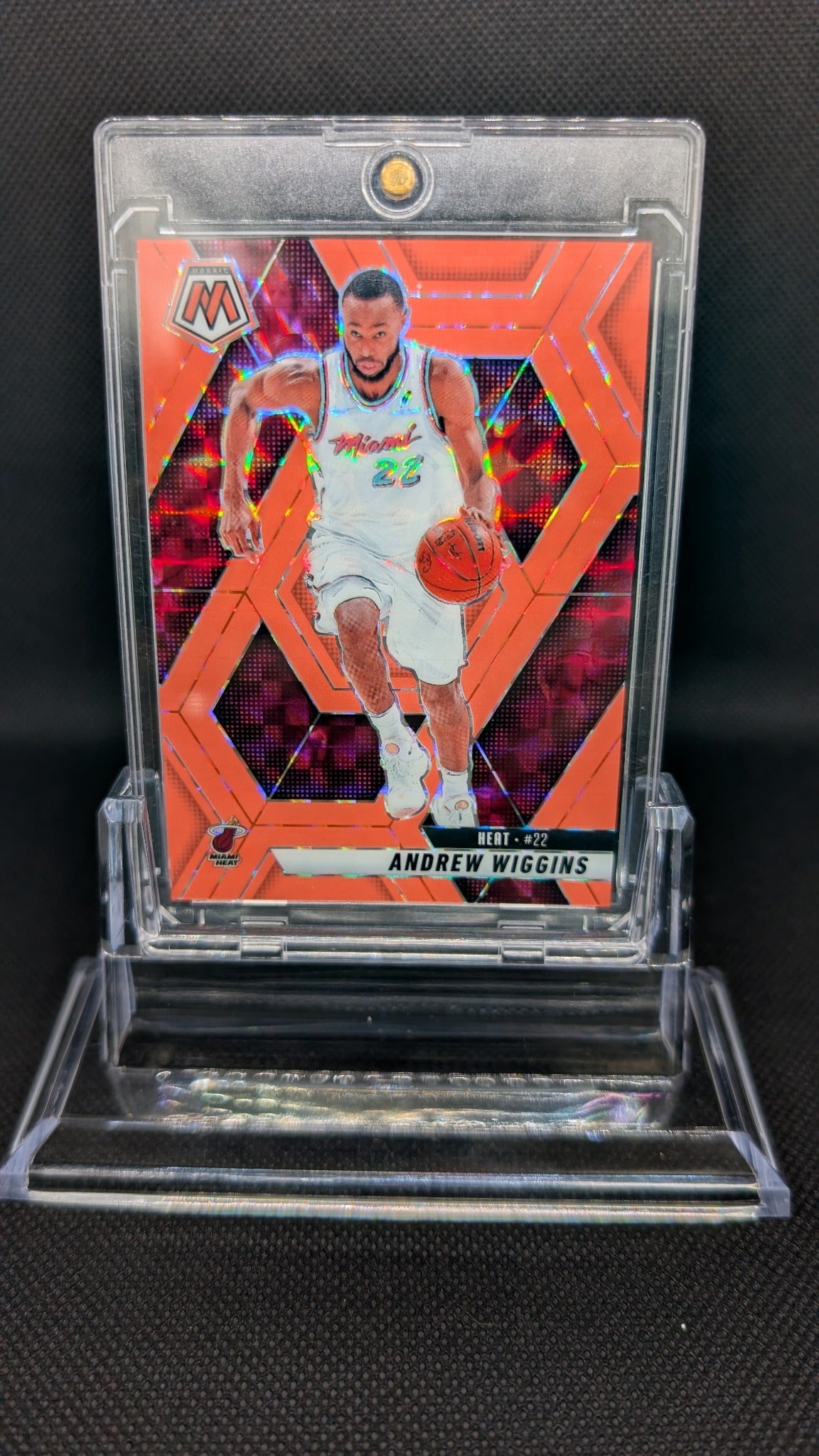 2024-25 Panini Mosaic #175 Andrew Wiggins Red Fluorescent Mosaic #/75