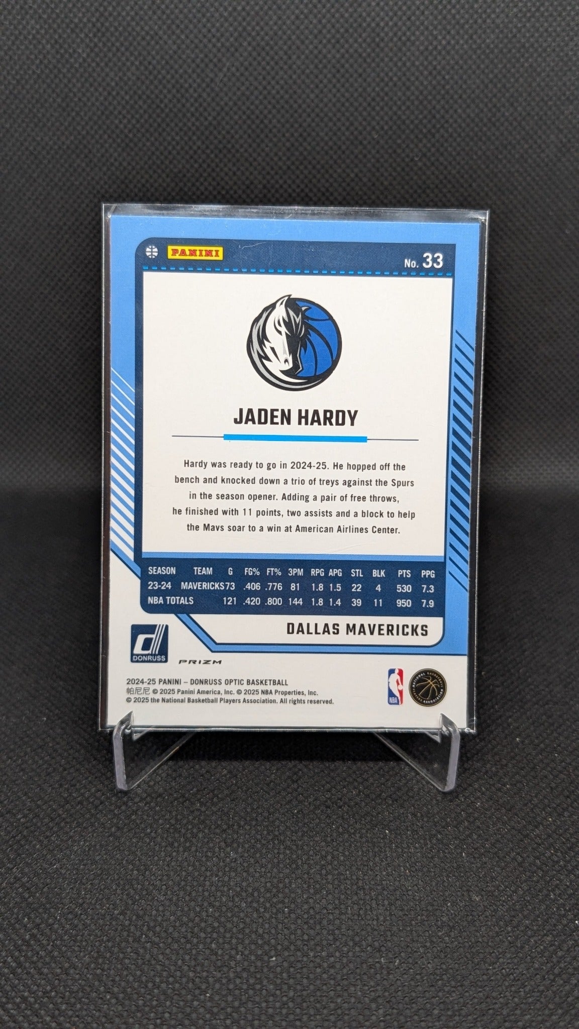 Jaden Hardy 2024-25 Donruss Optic #33 Hyper Pink NBA basketball card