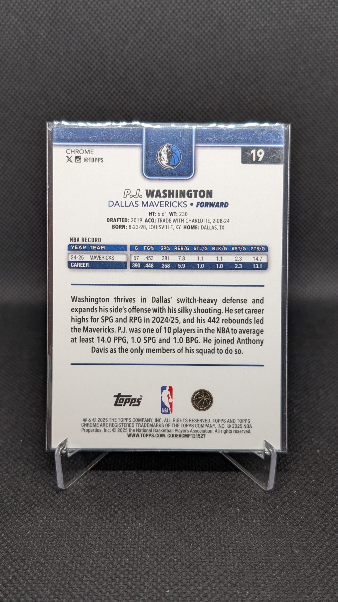 P.J. Washington 2025-26 Topps Chrome #19 X-Fractor NBA basketball card