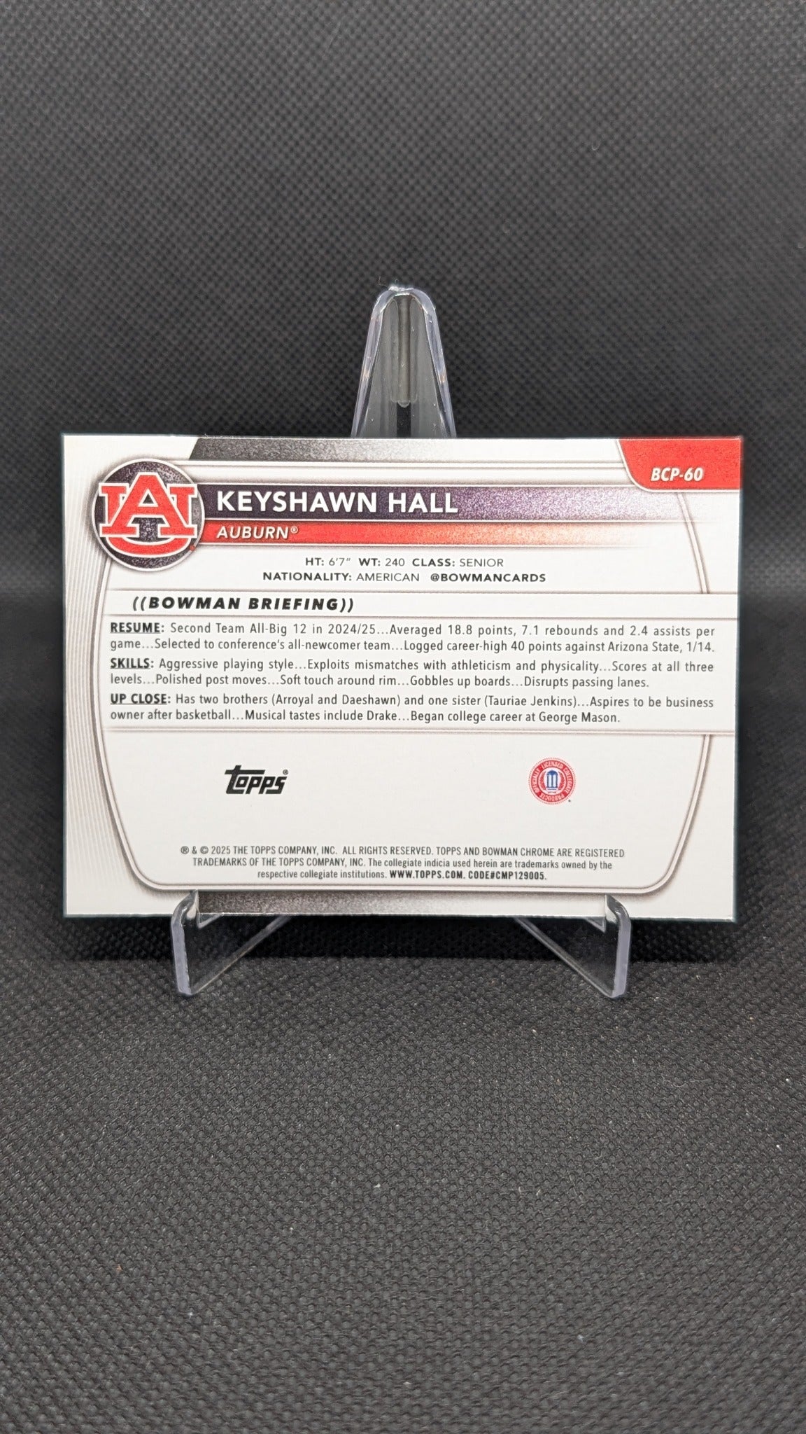 Keyshawn Hall 2025-26 Bowman #BCP-60 Chrome Prospects NBA basketball card