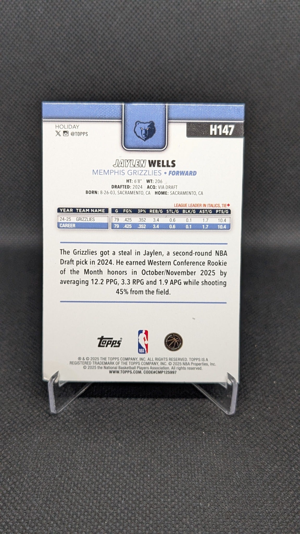 Jaylen Wells 2025-26 Topps Holiday #H147 NBA basketball card