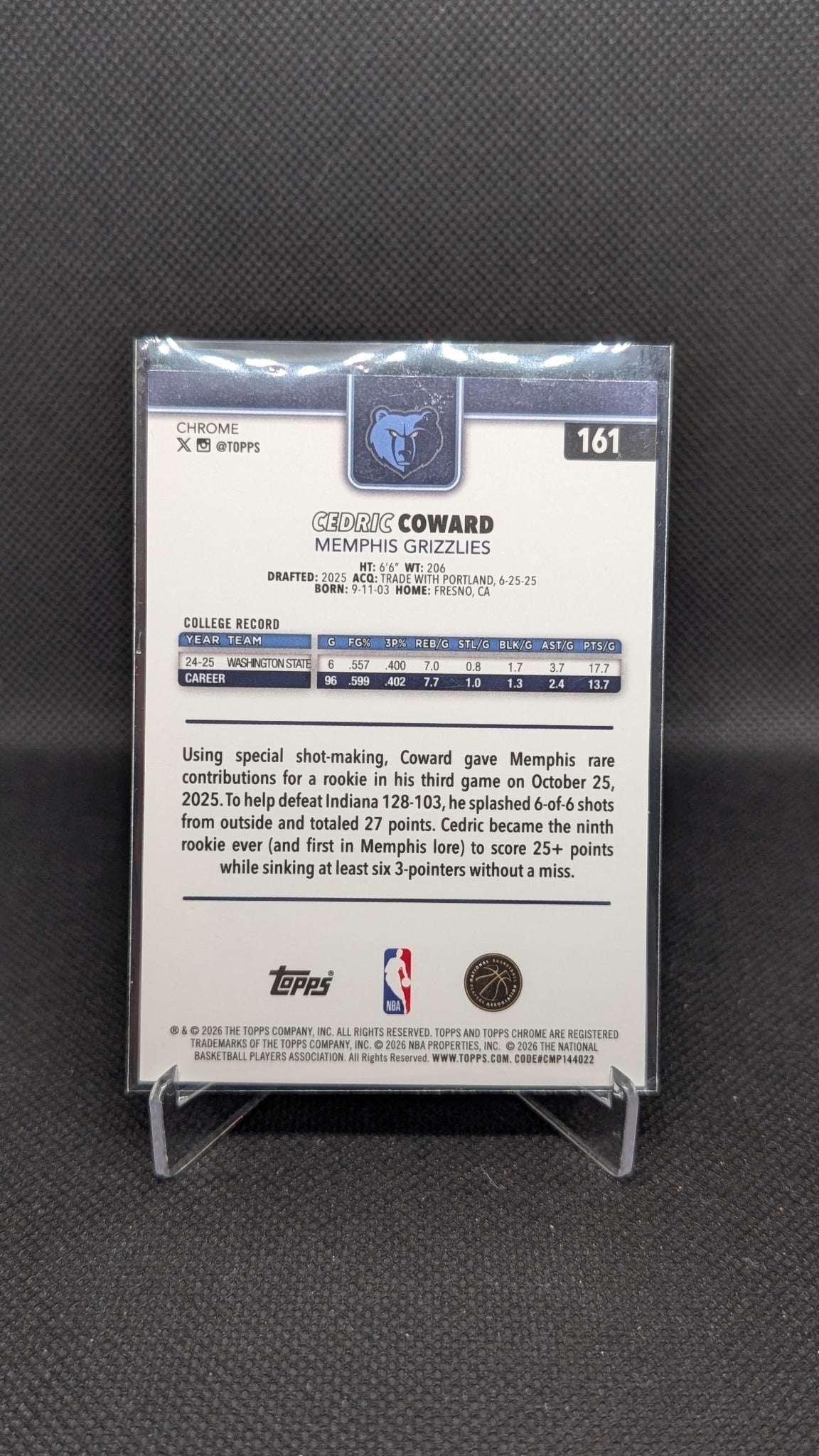 Cedric Coward 2025-26 Topps Chrome Update #161 NBA basketball card