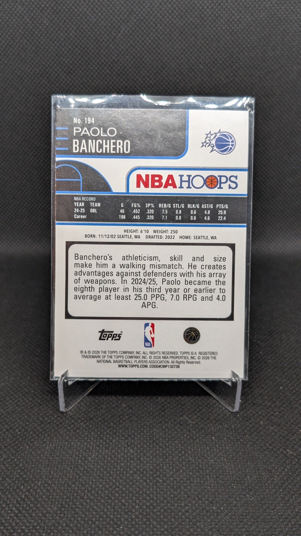 Paolo Banchero 2025-26 Hoops #194 Rainbow NBA basketball card