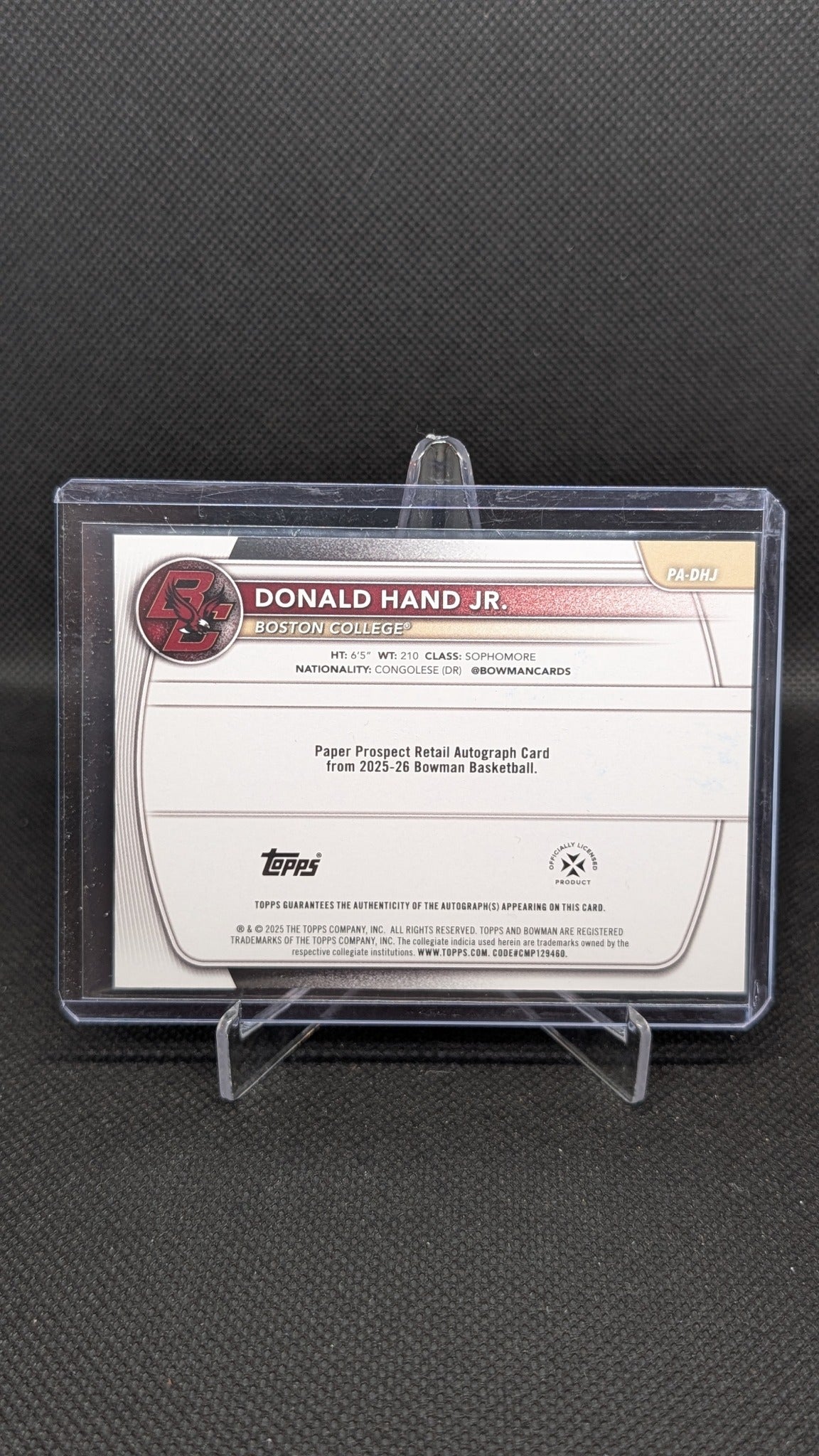 Donald Hand Jr. 2025-26 Bowman #PA-DHJ Prospect Autographs Blue Border #/150 NBA basketball card