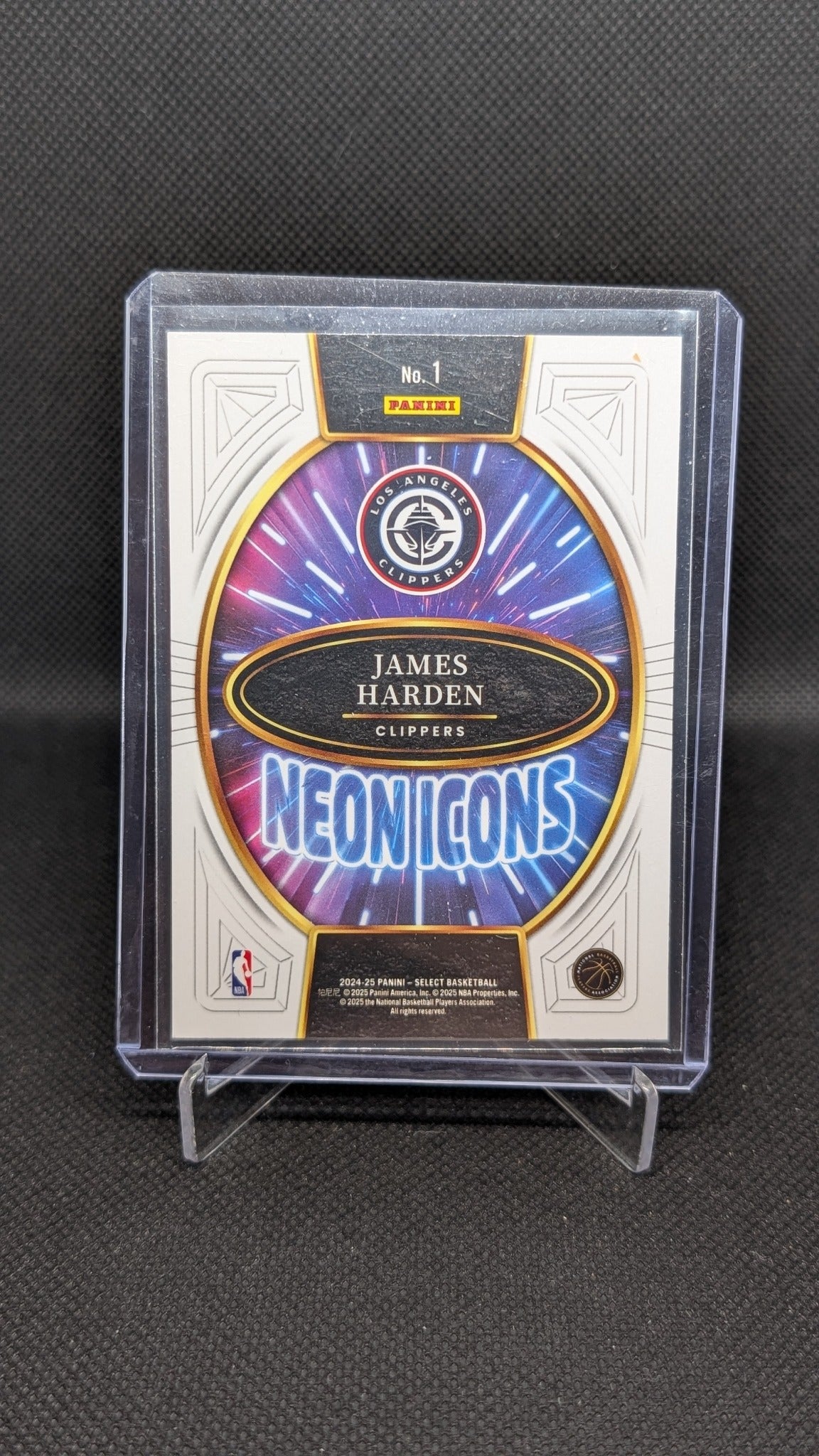 James Harden 2024-25 Panini Select #1 Neon Icons Silver Prizms NBA basketball card