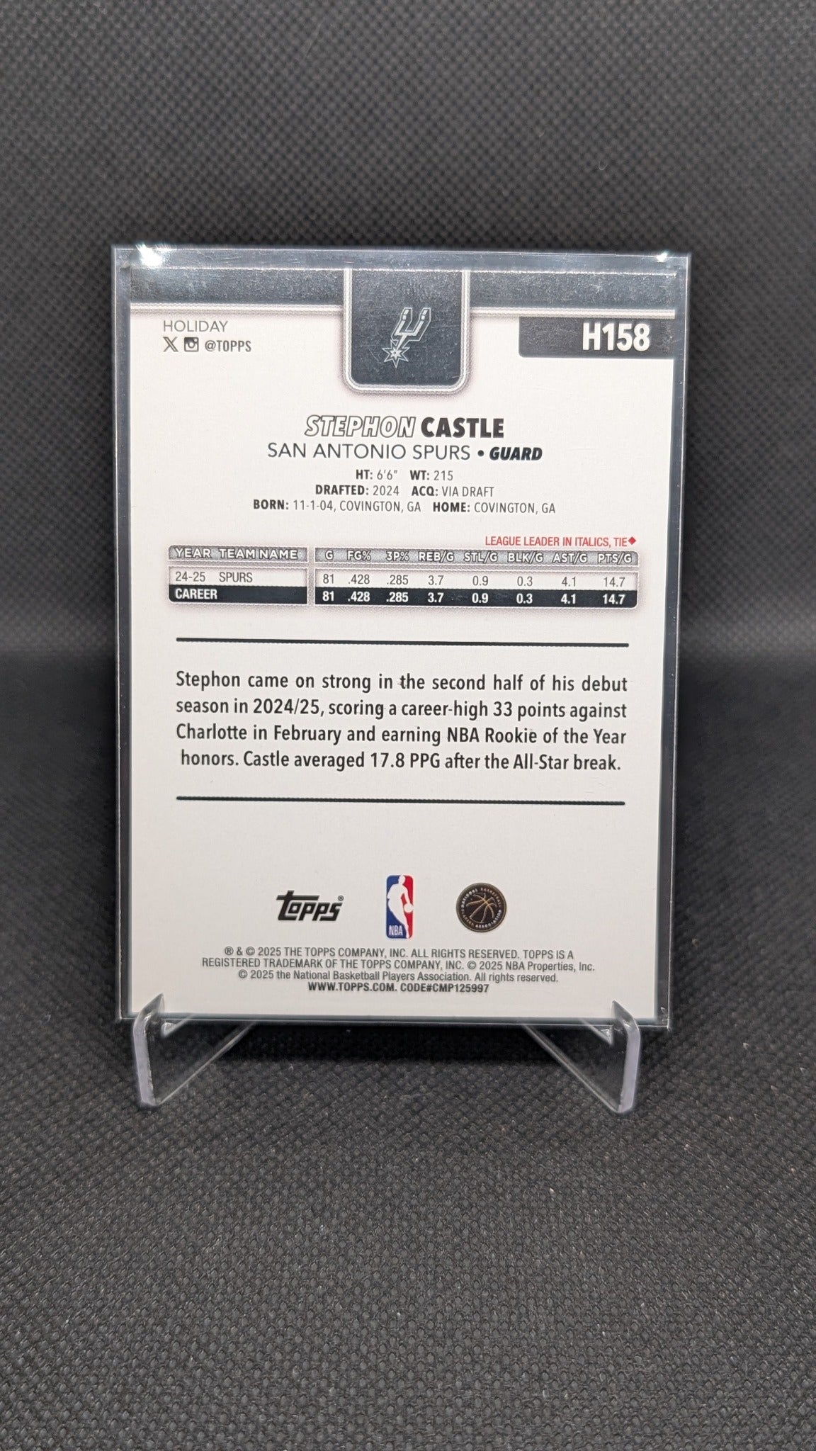 Stephon Castle 2025-26 Topps Holiday #H158 Plaid NBA basketball card