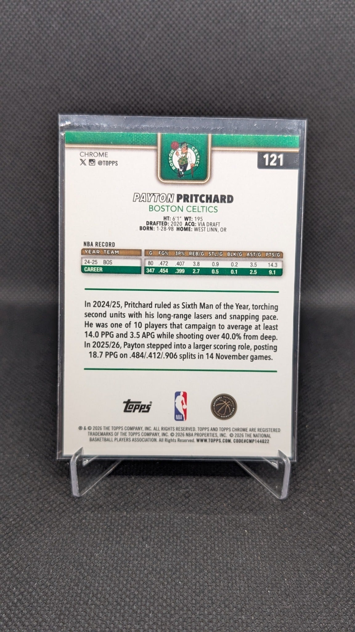 Payton Pritchard 2025-26 Topps Chrome Update #121 X-Fractor NBA basketball card