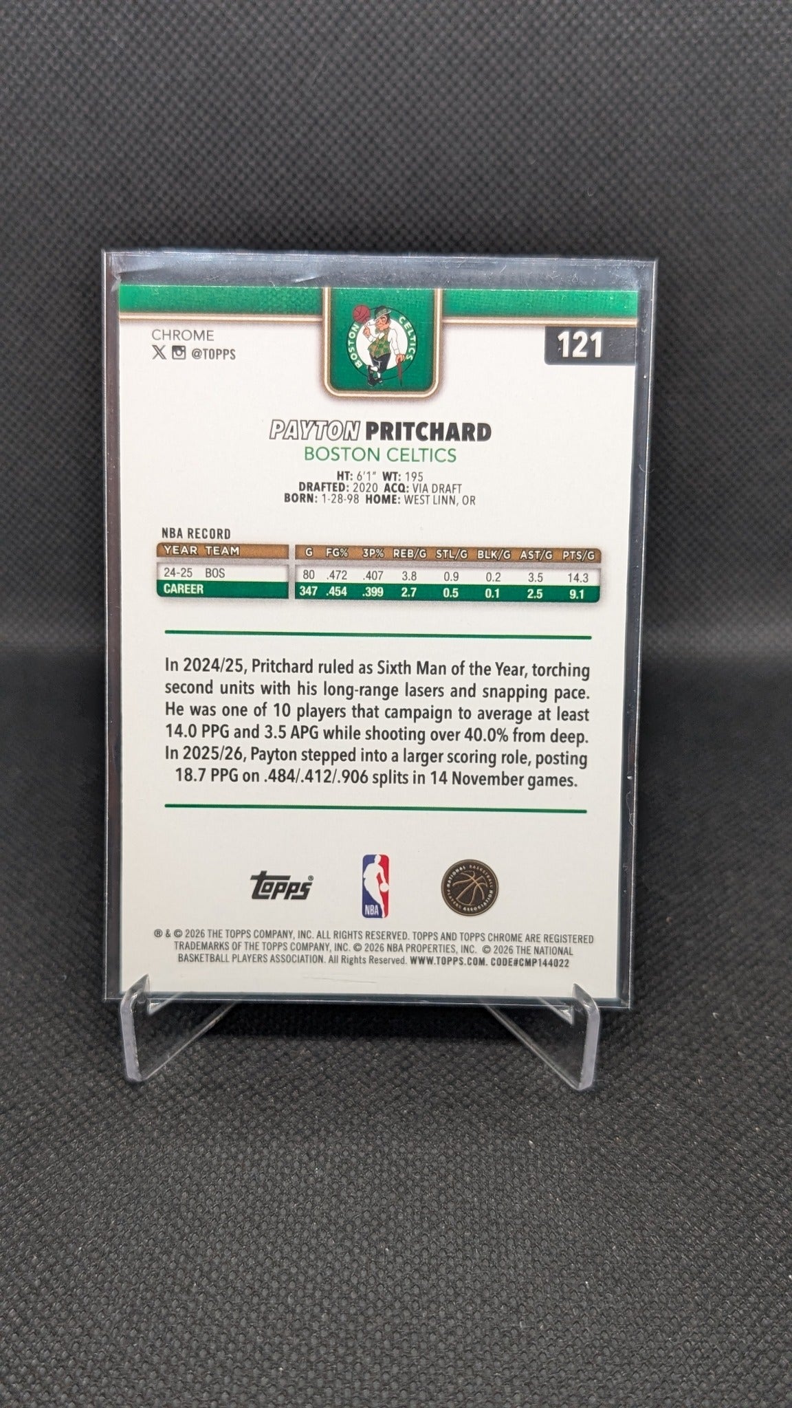 Payton Pritchard 2025-26 Topps Chrome Update #121 Wave Refractor NBA basketball card
