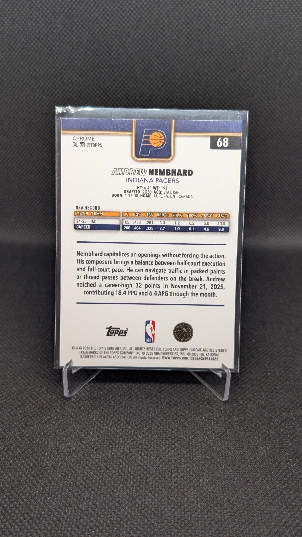 Andrew Nembhard 2025-26 Topps Chrome Update #68 NBA basketball card