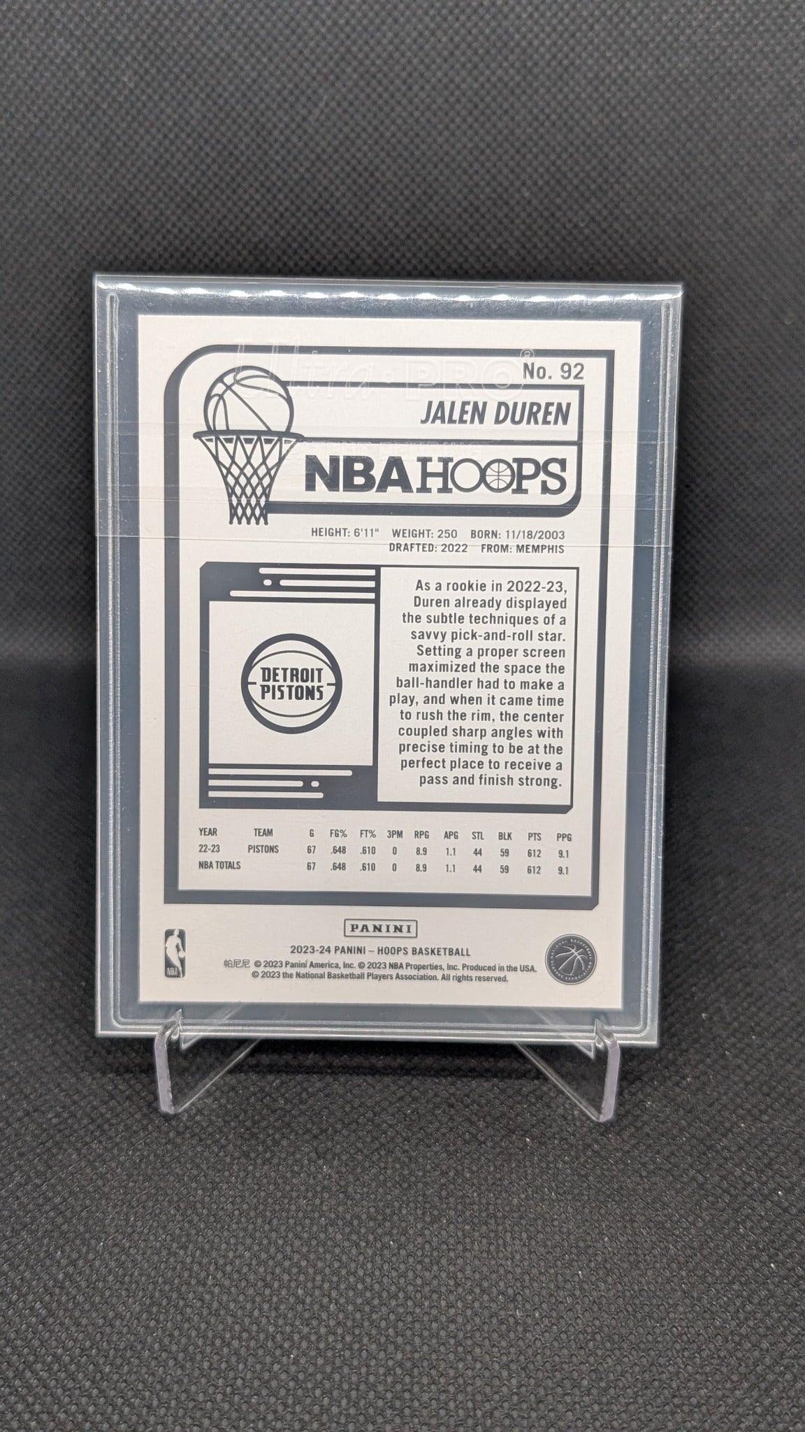 Jalen Duren 2023-24 Hoops #92 Red Backs NBA basketball card