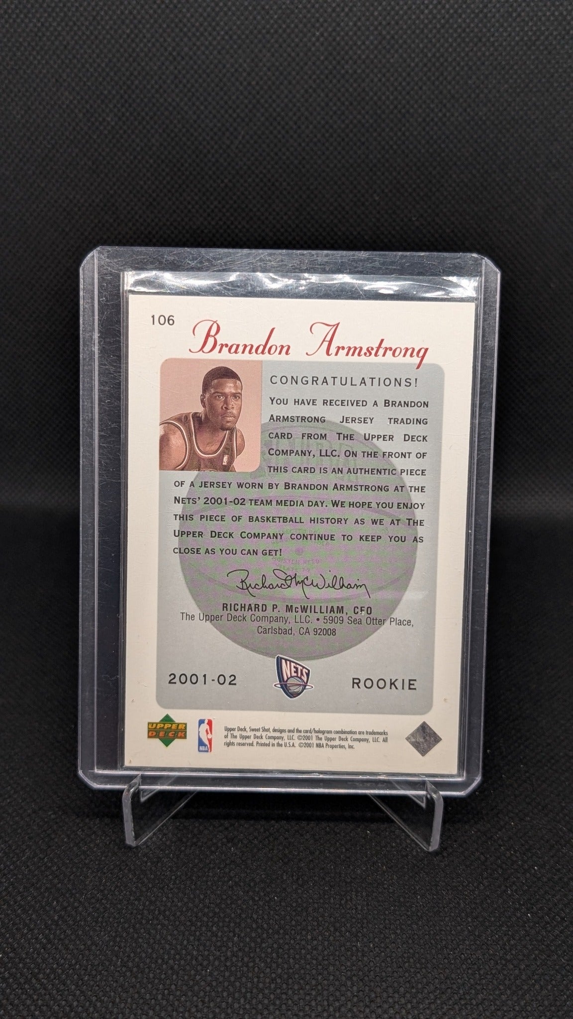 Brandon Armstrong 2001-02 Upper Deck Sweet Shot #106 Rookie Memorabilia #/1200 NBA basketball card