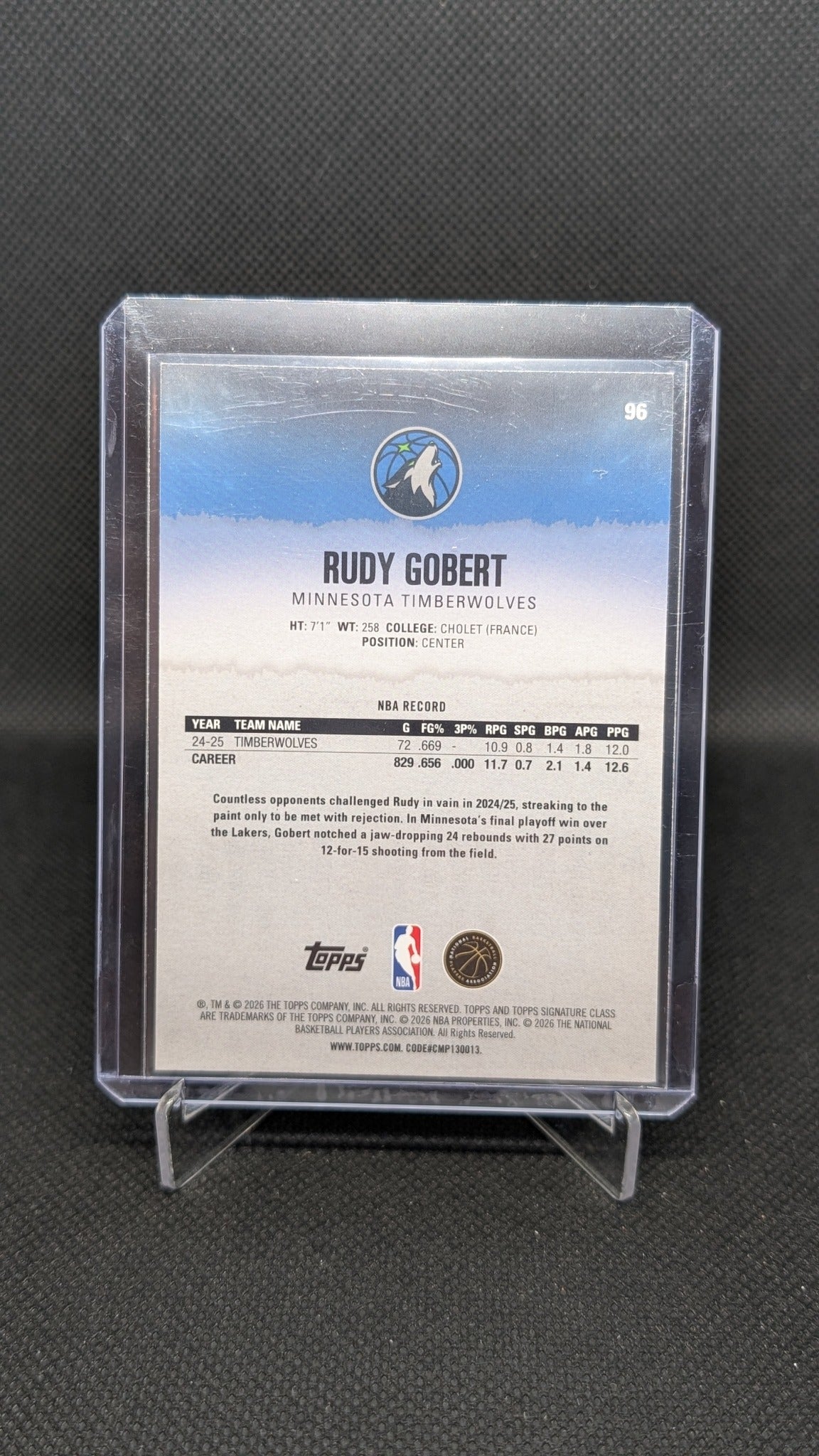 Rudy Gobert 2025-26 Topps Signature Class #96 Chrome NBA basketball card