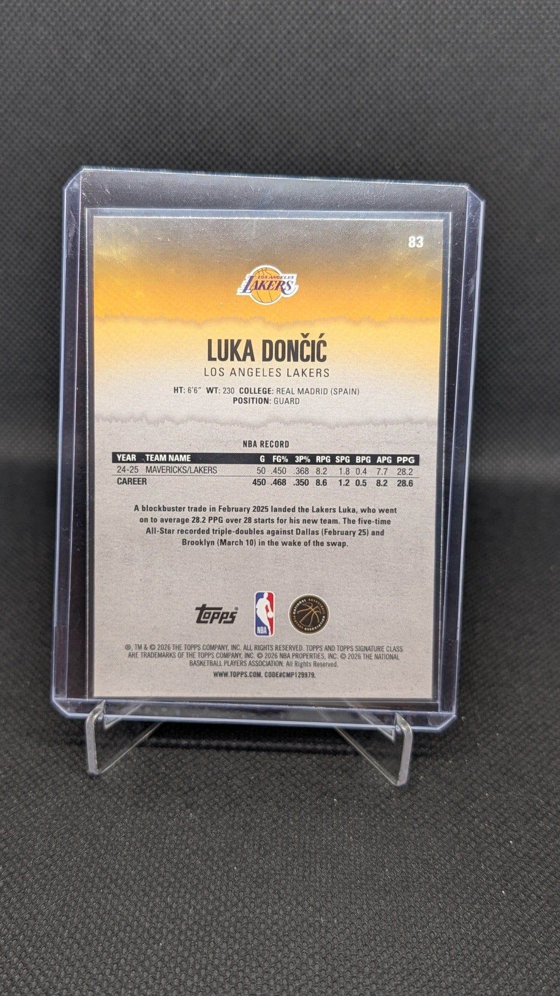 Luka Dončić 2025-26 Topps Signature Class #83 Blue & Orange NBA basketball card