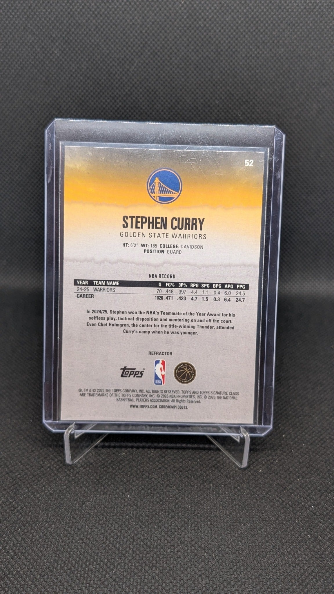 Stephen Curry 2025-26 Topps Signature Class #52 Chrome NBA basketball card