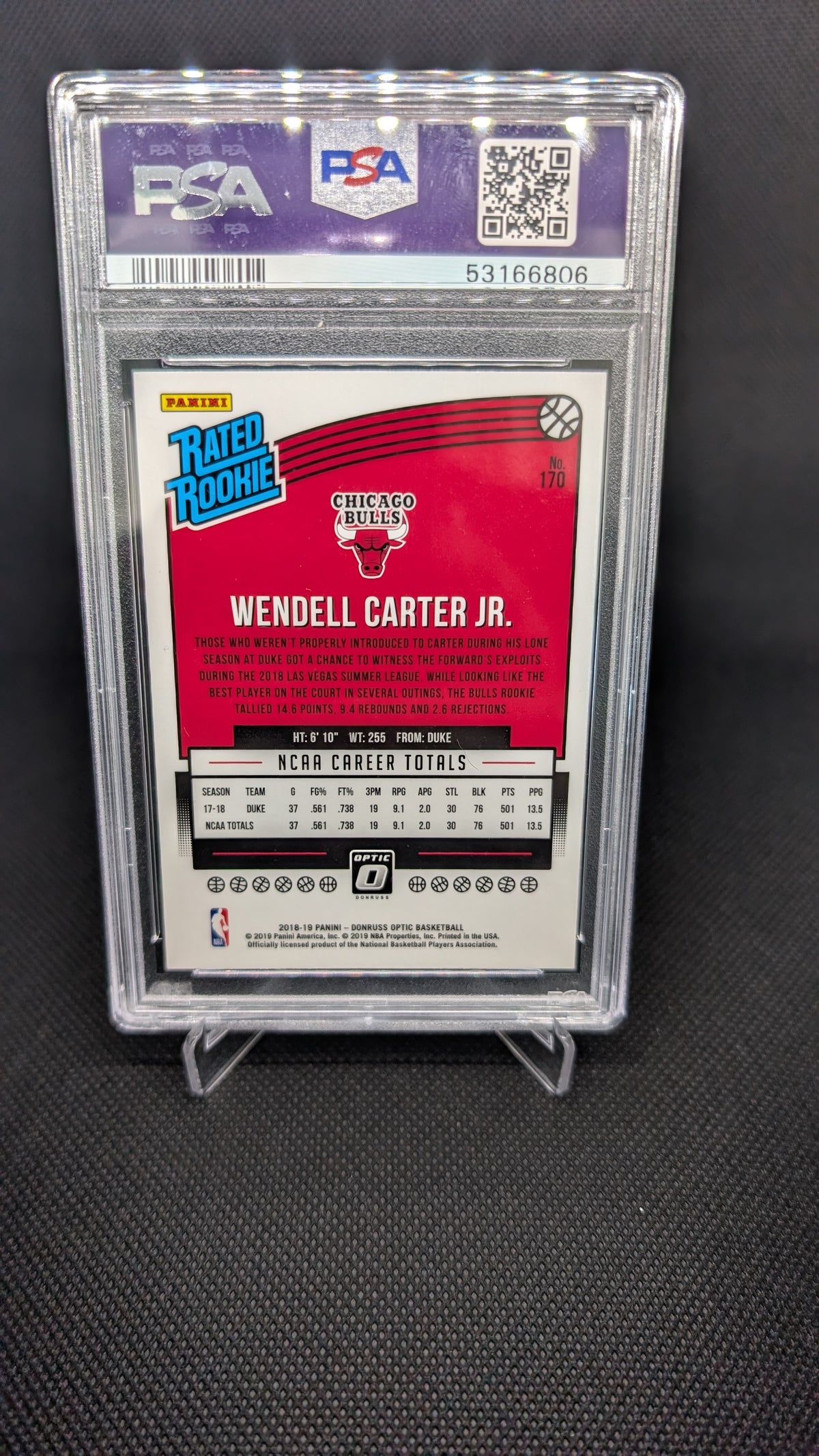 Wendell Carter Jr. Donruss Optic 2018 Rated Rookie PSA 9 Chicago Bulls