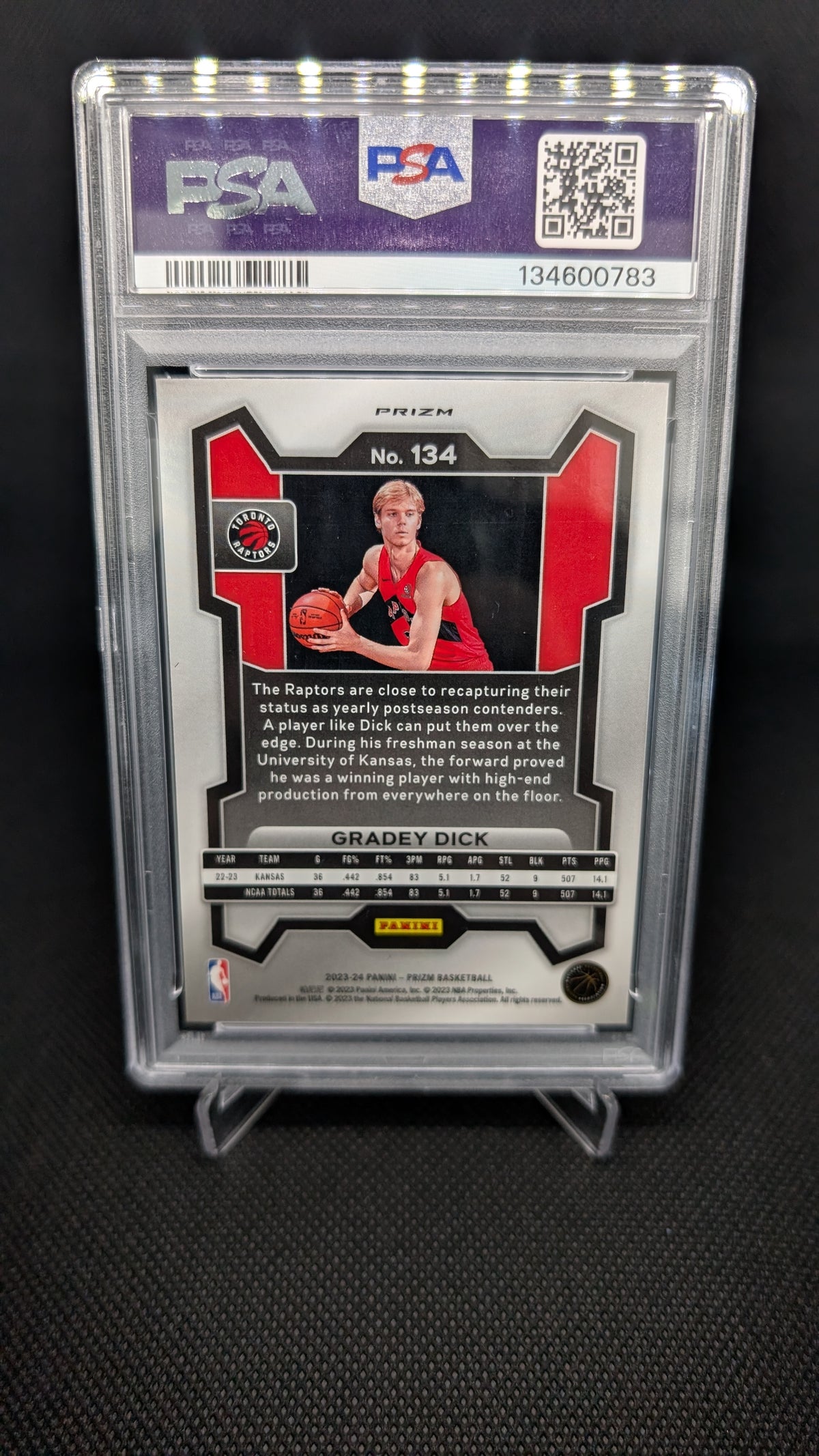 Gradey Dick Silver Prizm 2023 Panini Rookie Card PSA 8 Toronto Raptors